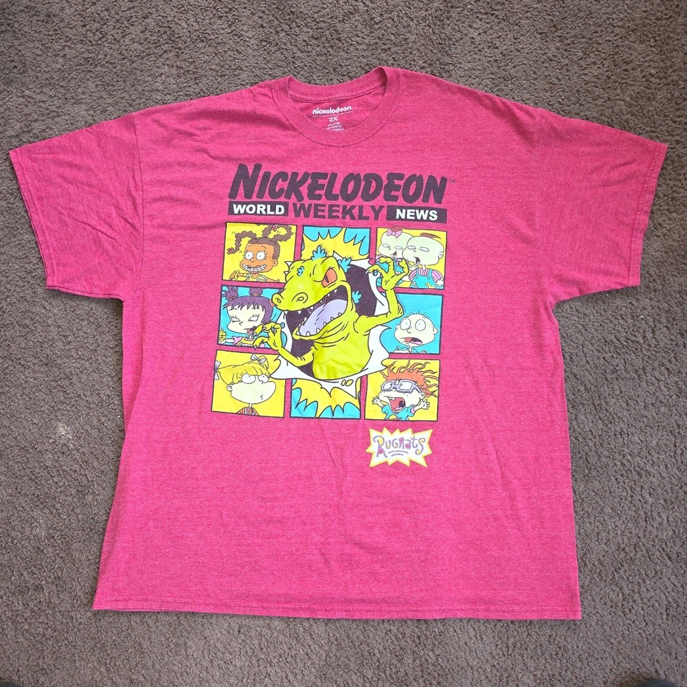 Graphic T-Shirt Nickelodeon Rugrats Reptar World Weekly News Pink 2X Viacom 2022